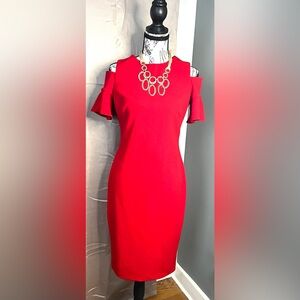 Calvin Klein Vibrant Red Dress with Ruffle Sleeves - Size 4 - Worn x1